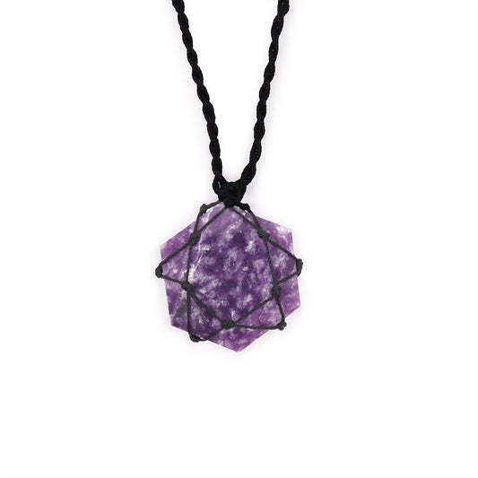 Laced Gemstone Hexagon Pendant - Lepidolite - Alchem Soul