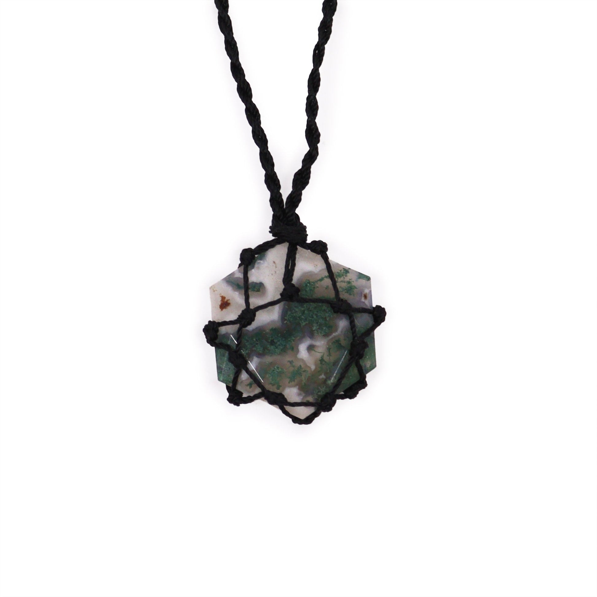 Laced Gemstone Hexagon Pendant - Moss Agate - Alchem Soul