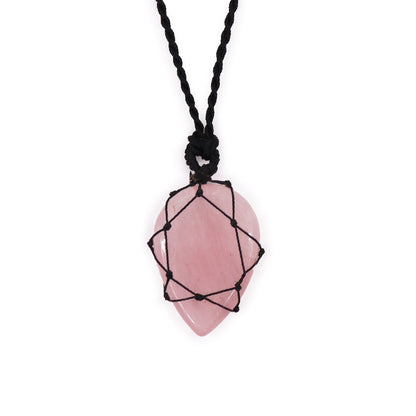 Laced Gemstone Teardrop Pendant - Rose Quartz - Alchem Soul