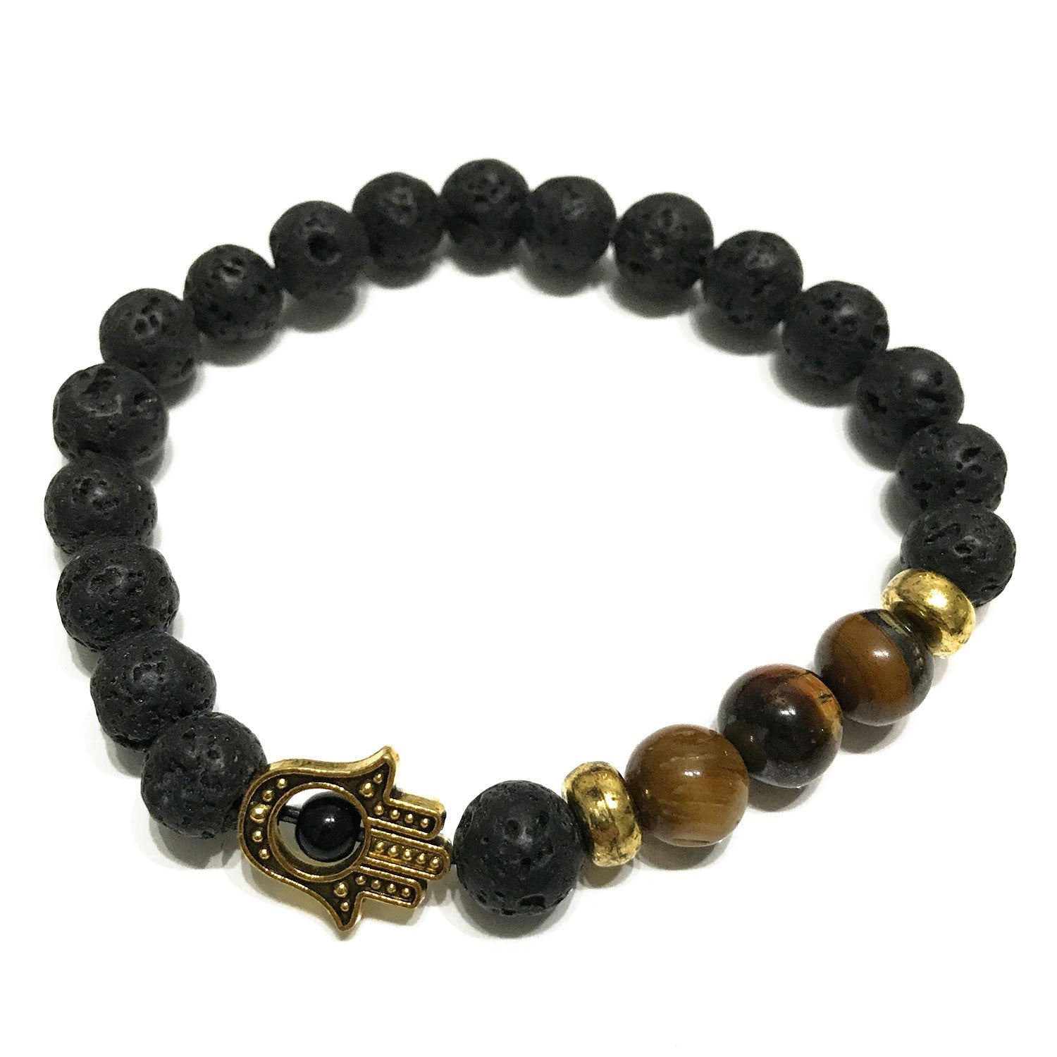 Lava Stone Bracelet - Hamsa Tiger - eye - Alchem Soul