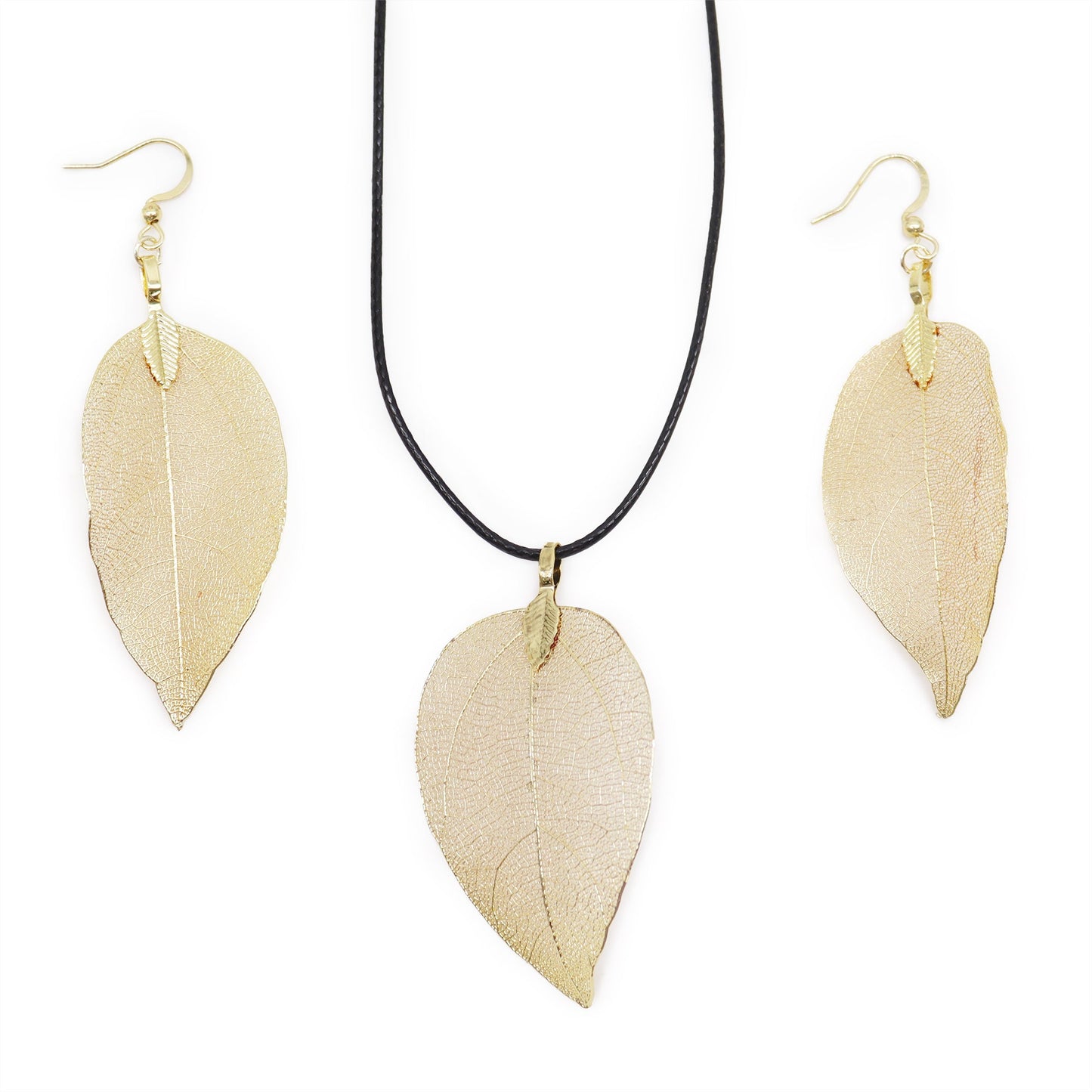 Necklace & Earring Set - Bravery Leaf - Gold - Alchem Soul