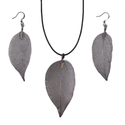 Necklace & Earring Set - Bravery Leaf - Pewter - Alchem Soul