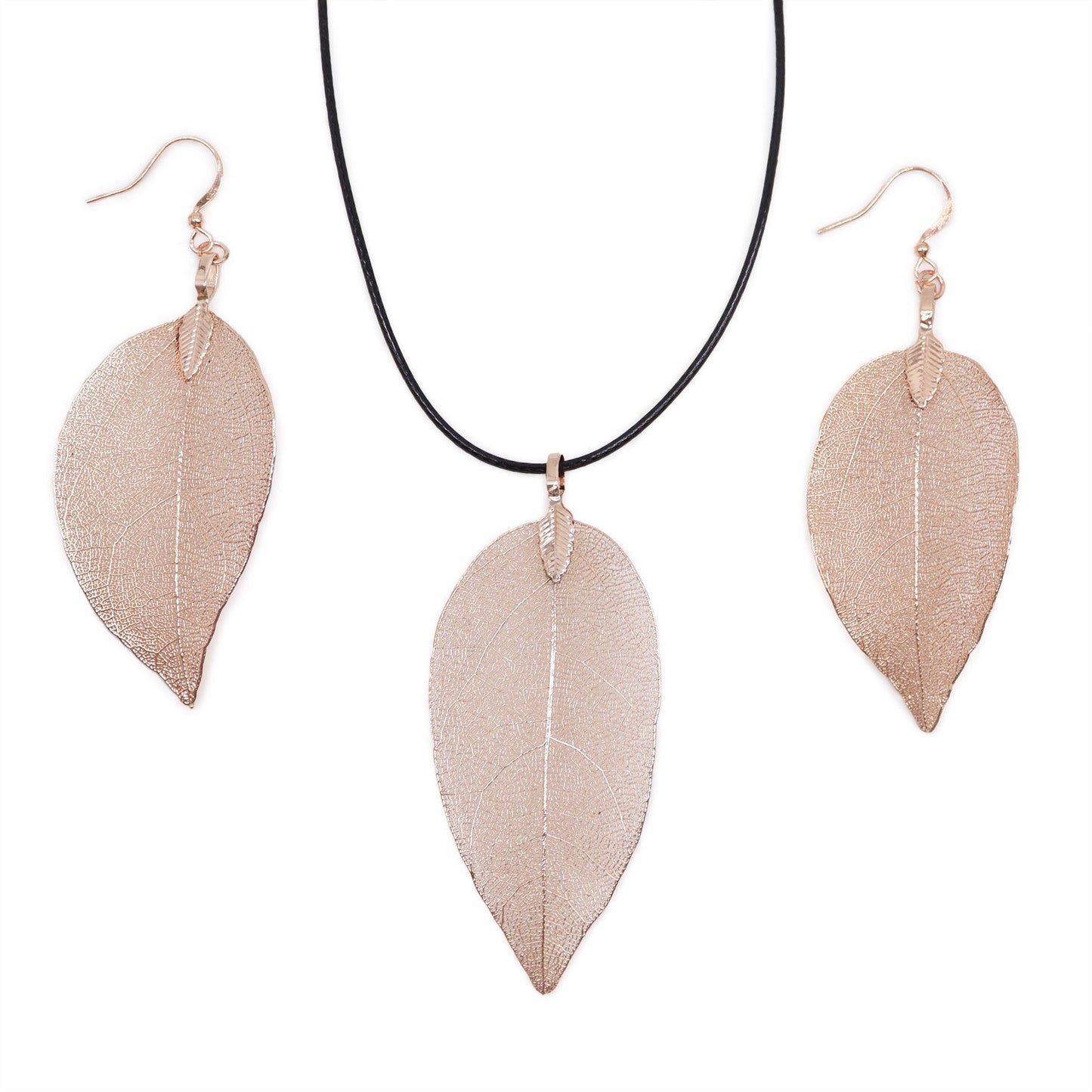 Necklace & Earring Set - Bravery Leaf - Pink Gold - Alchem Soul