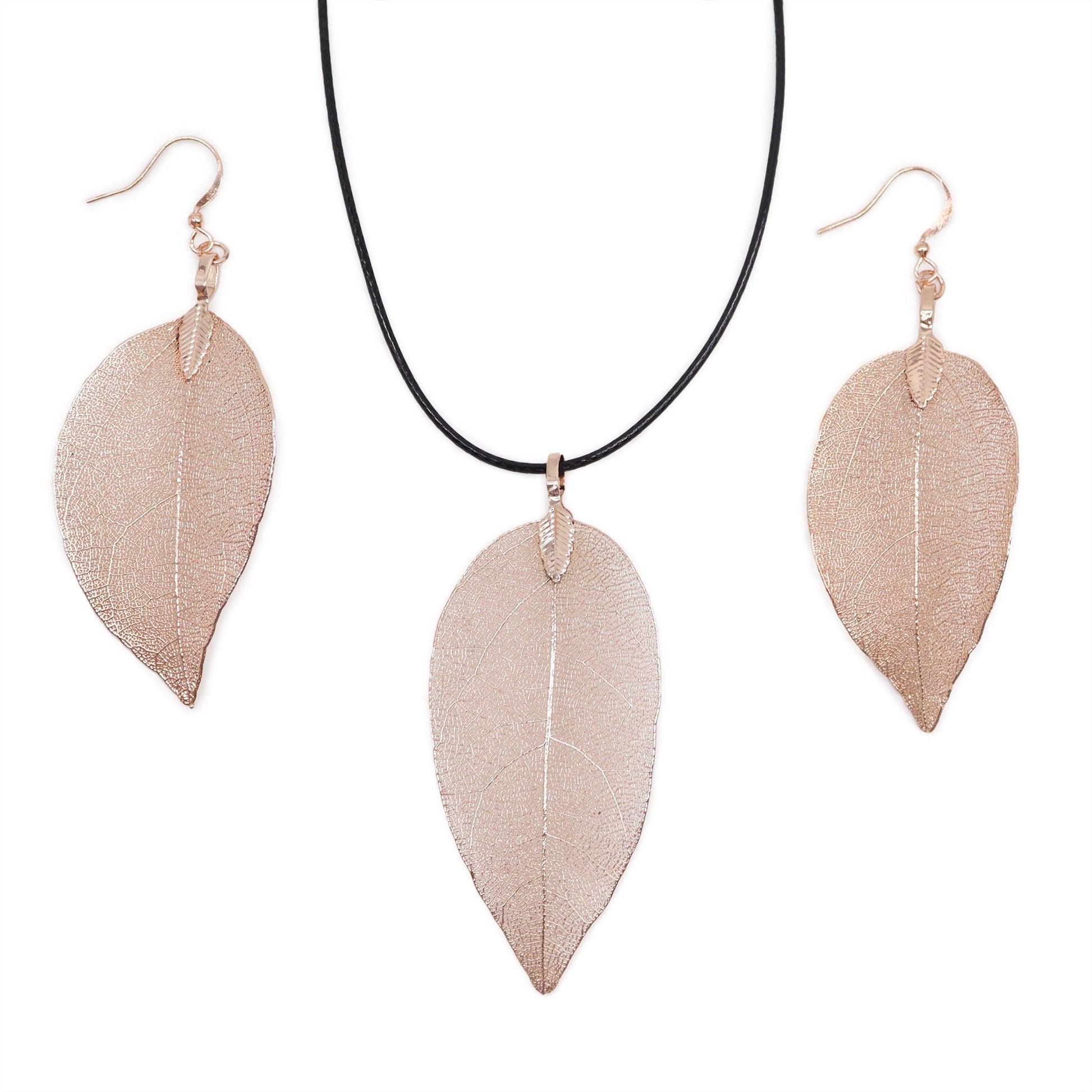 Necklace & Earring Set - Bravery Leaf - Pink Gold - Alchem Soul