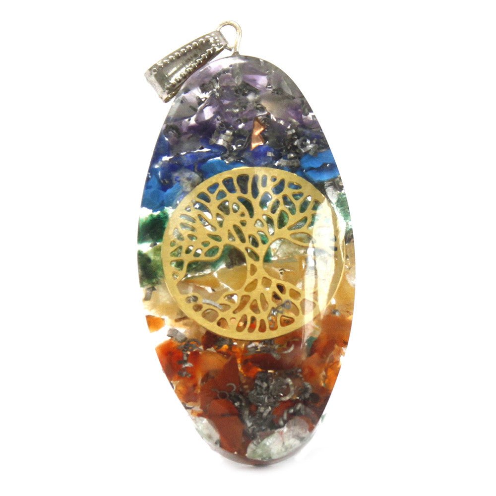 Orgonite Power Pendant - 7 Stone Chakra Oval with Tree - Alchem Soul