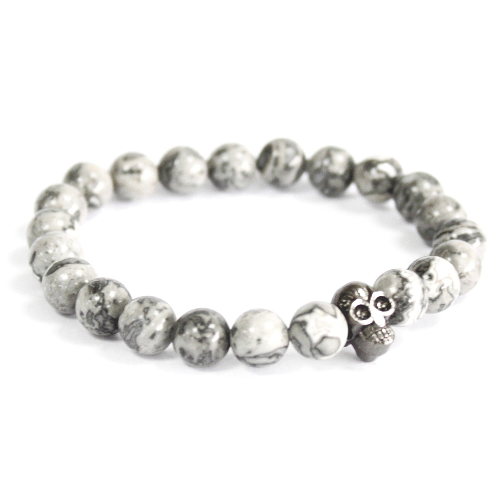 Pewter Skull / Grey Agate - Gemstone Bracelet - Alchem Soul