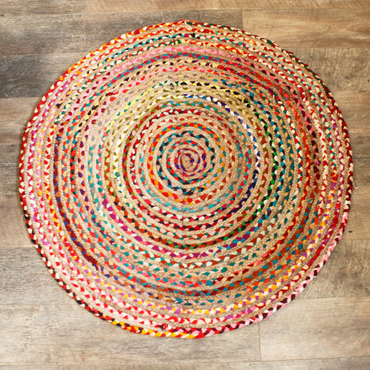 Round Jute and Recycled Cotton Rug - 120 cm - Alchem Soul