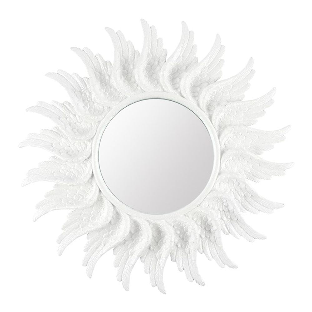 Round White Mirror 47 cm - Glitter Angel Wing - Alchem Soul