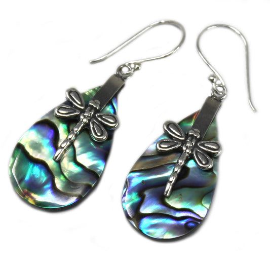 Shell & Silver Earrings - Dragonflies - Abalone - Alchem Soul