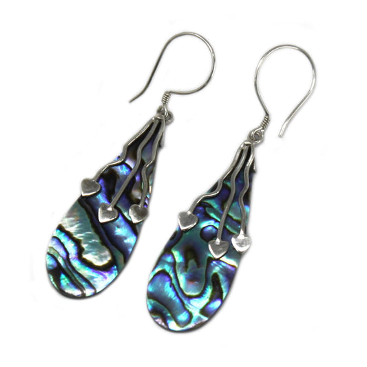 Shell & Silver Earrings - Three Hearts - Abalone - Alchem Soul