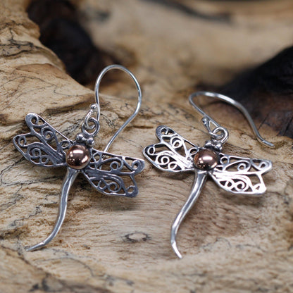 Silver & Gold Earring - Dragonflies - Alchem Soul