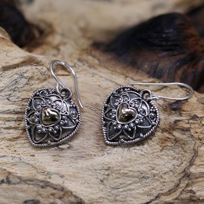 Silver & Gold Earring - Mandala Hearts - Alchem Soul