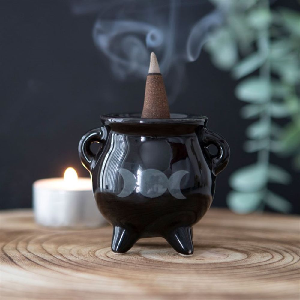 Triple Moon Cauldron Ceramic Incense Holder - Alchem Soul