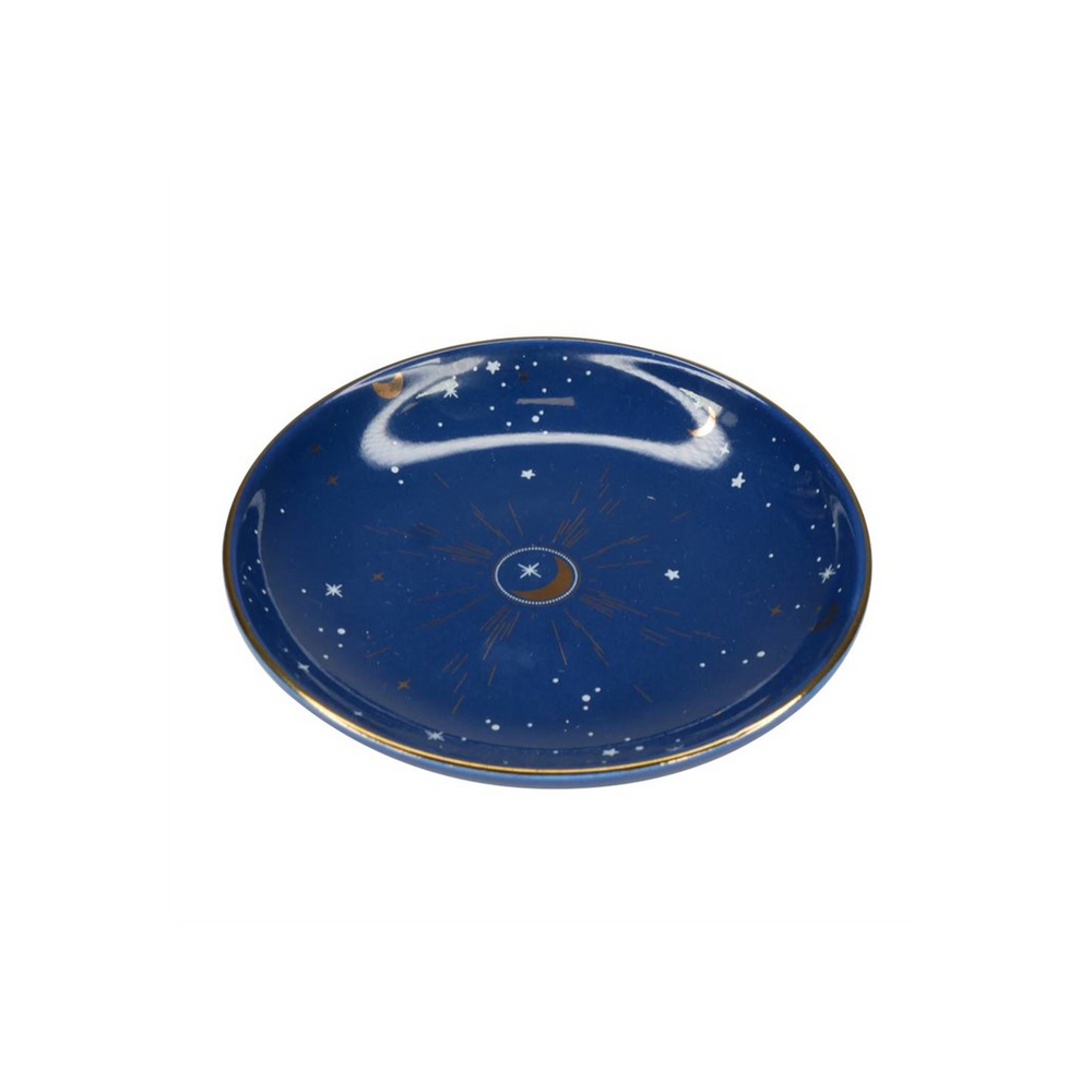 10.5cm Ceramic Blue Crescent Moon Trinket Dish | thesoulmindspirit.com