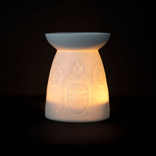 White Ceramic Buddha Face Oil Burner - Alchem Soul