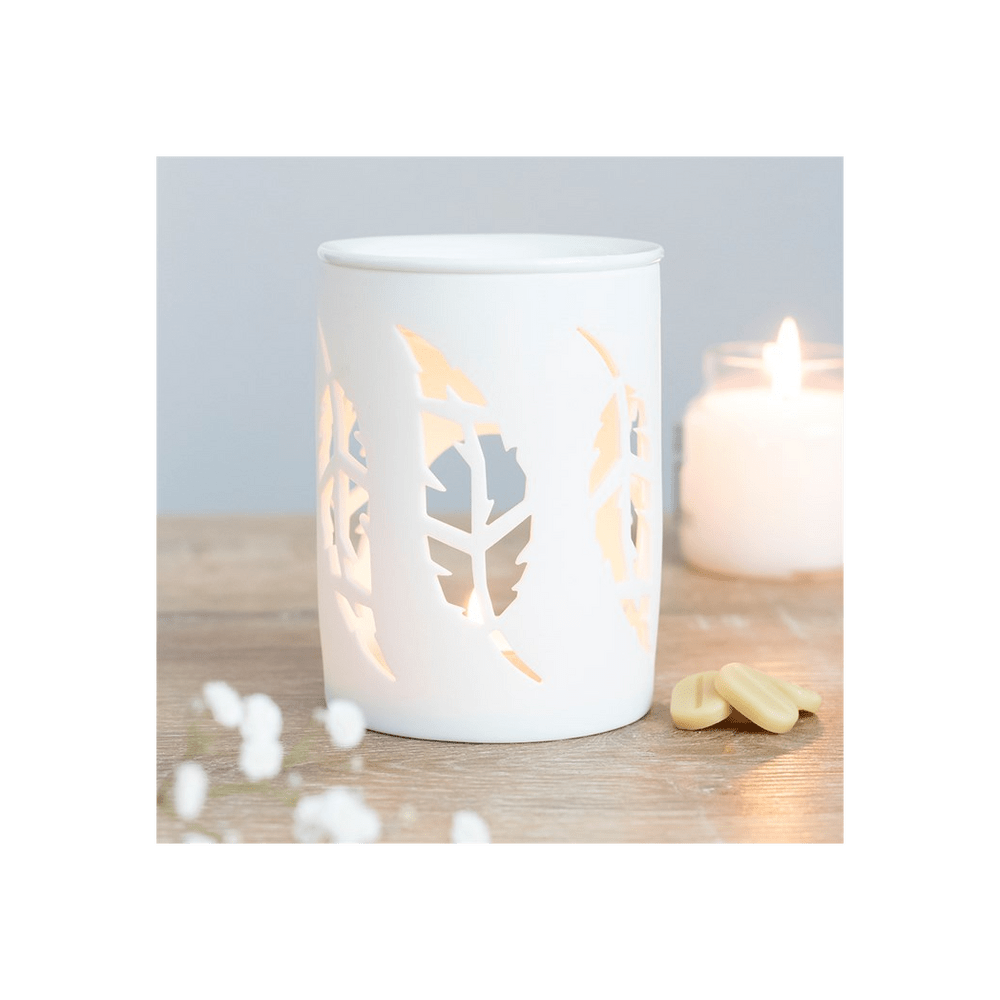 White Feather Cut Out Oil Burner - Alchem Soul