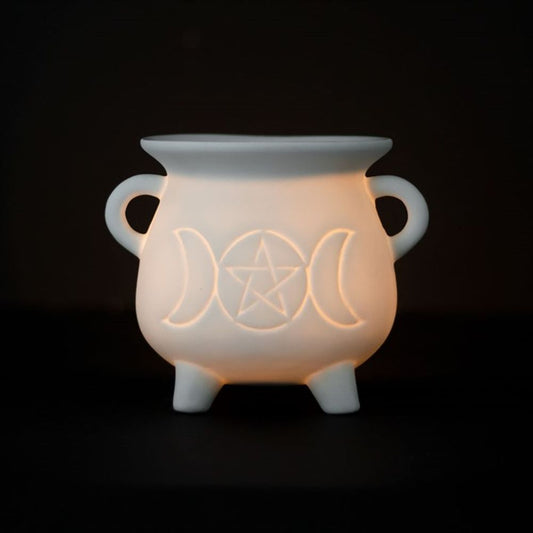 White Triple Moon Cauldron Oil Burner - Alchem Soul