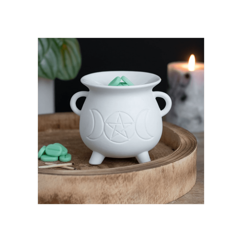 White Triple Moon Cauldron Oil Burner - Alchem Soul